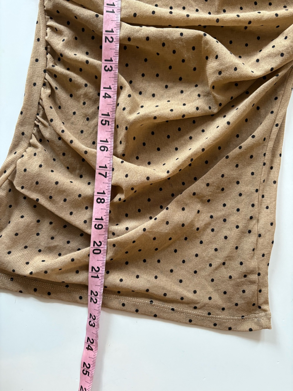 Enza Costa || Mesh Sleeveless Twist Top Ruched Mock Neck Polka Dot Tan Small - Picture 8 of 10